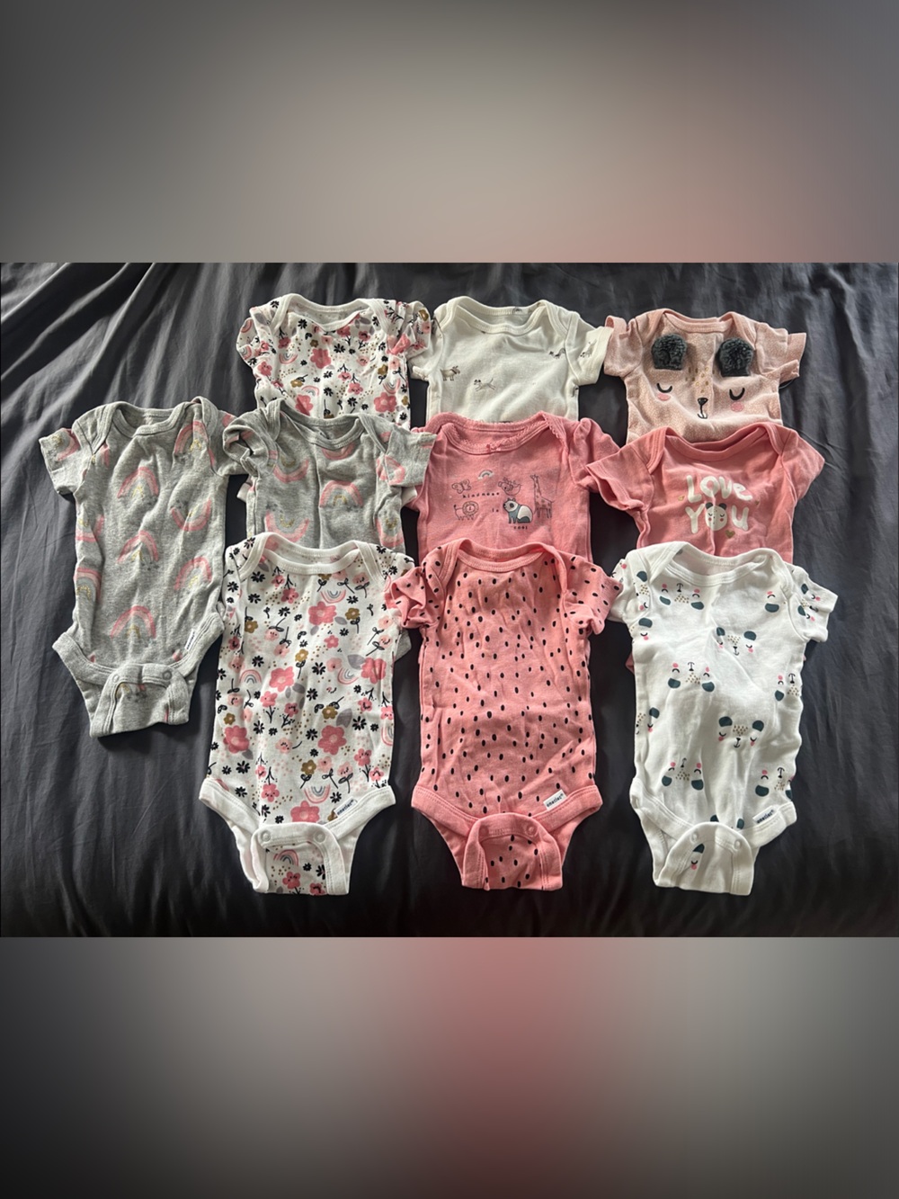 Lot of 10 Gerber and Carter’s Pink rainbow floral animals newborn onesies